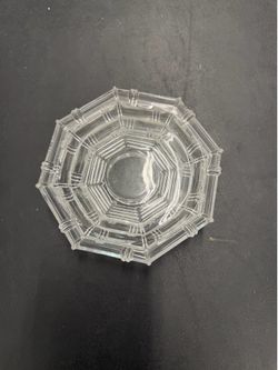 Vintage Octagonal Clear Glass Bamboo Pattern Reversible Candle Holder