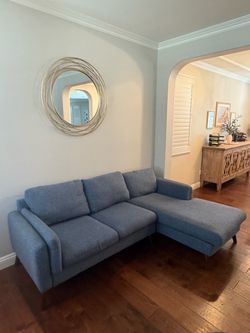 Blue Fabric Sectional Sofa with Chaise