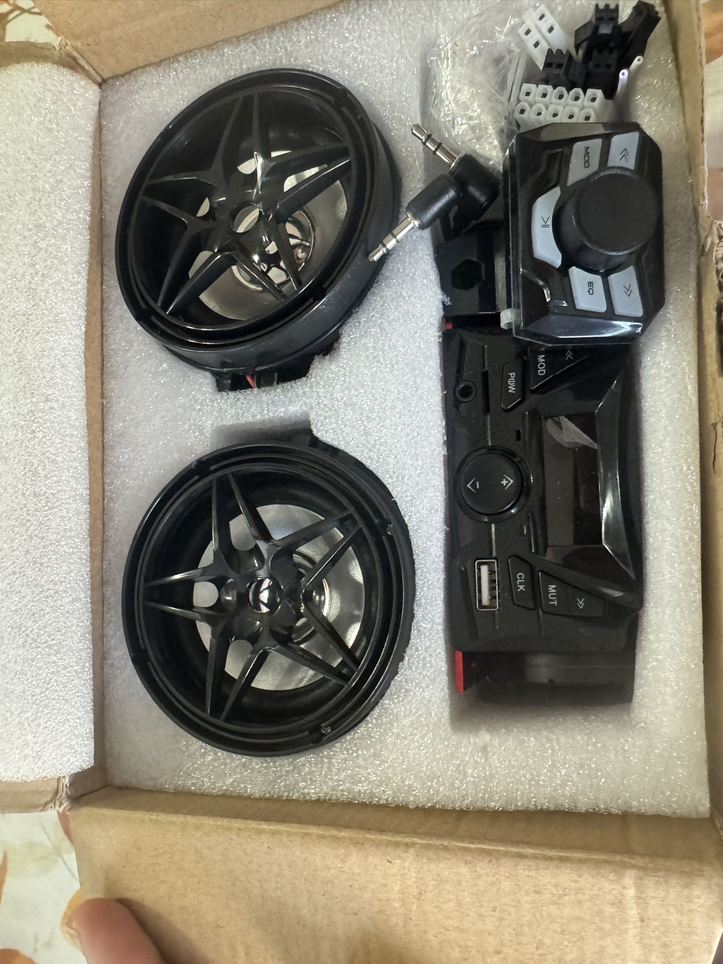 12V Motorcycle Waterproof FM USB 4 Channel 3 Inch UTV ATV Bluetooth Amplifier Sound System Audio Stereo Hand-Free Speakers Audio (2 Speakers Black)