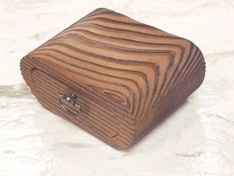 4" Rustic Burned Wood Trinket One Drawer Little Jewelry Box Ring Box