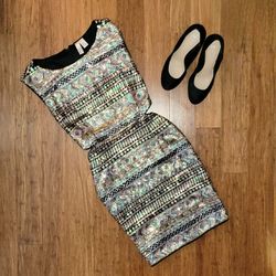 Multicolored Sequins Dress Size M Zipper on back With Cut-outs on Sides 