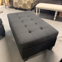 Black Linen Ottoman 