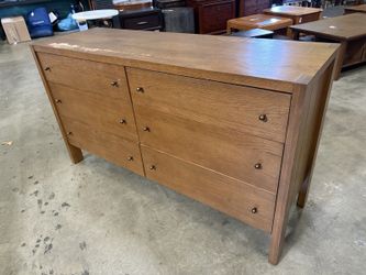 ARTICLE Cassie Coastal Style Smoked Oak Finished 6 Drawer Dresser with Bronze Pulls