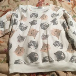 All over print cat faced crewneck sweatshirt