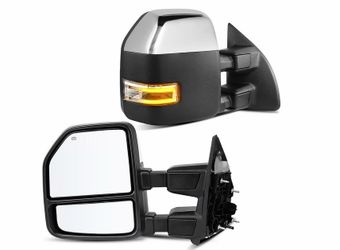 Towing Mirrors for 08-16 Ford F250 F350 Super Duty Chrome | Fits 08-16 Ford F250 F350 F450 Super Duty, power heated turn signal, lower spotter mirror,