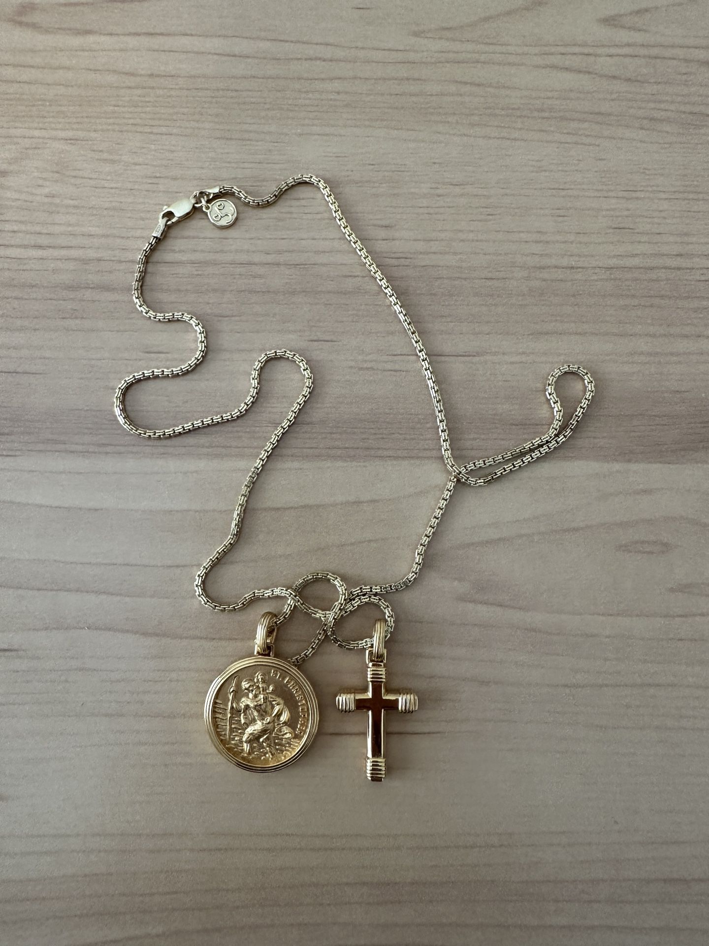 Gold Necklace With Cross , Coin and  Chain.