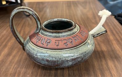 Mid Century ceramic piece Pottery appears to be a Chanukah oil lamp Signed