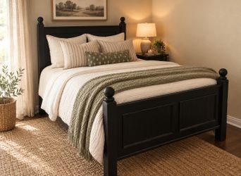 Full Sized Black Wood Panel Bed Frame