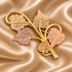 Vintage Landstrom's Black Hills Gold Tri-Color Grape Leaf Brooch Pin