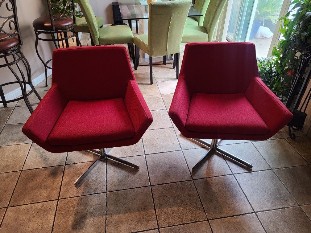 Red Accent Chairs Chrome Swivel 