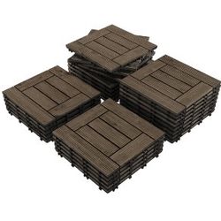27PCS Wooden Flooring Patio Deck Tiles Interlocking Tiles Patio Solid Wood and Plastic Indoor&Outdoor 12 x 12in Dark Brown