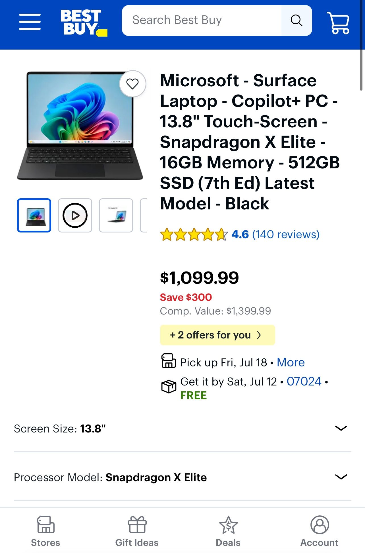 Microsoft Surface Laptop (2024) Windows 11 with Copilot+ PC, 13.8” Touchscreen Display And Snapdragon X Elite Chip 512GB storage (all Black Model)