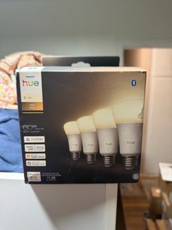Philips Hue Smart LED A19 Bulb 4-Pack, Warm White Light 2700K, E26 Base, 9W, 810 Lumens, Dimmable LED Bulbs, Works with Alexa, Google Assistant, and A