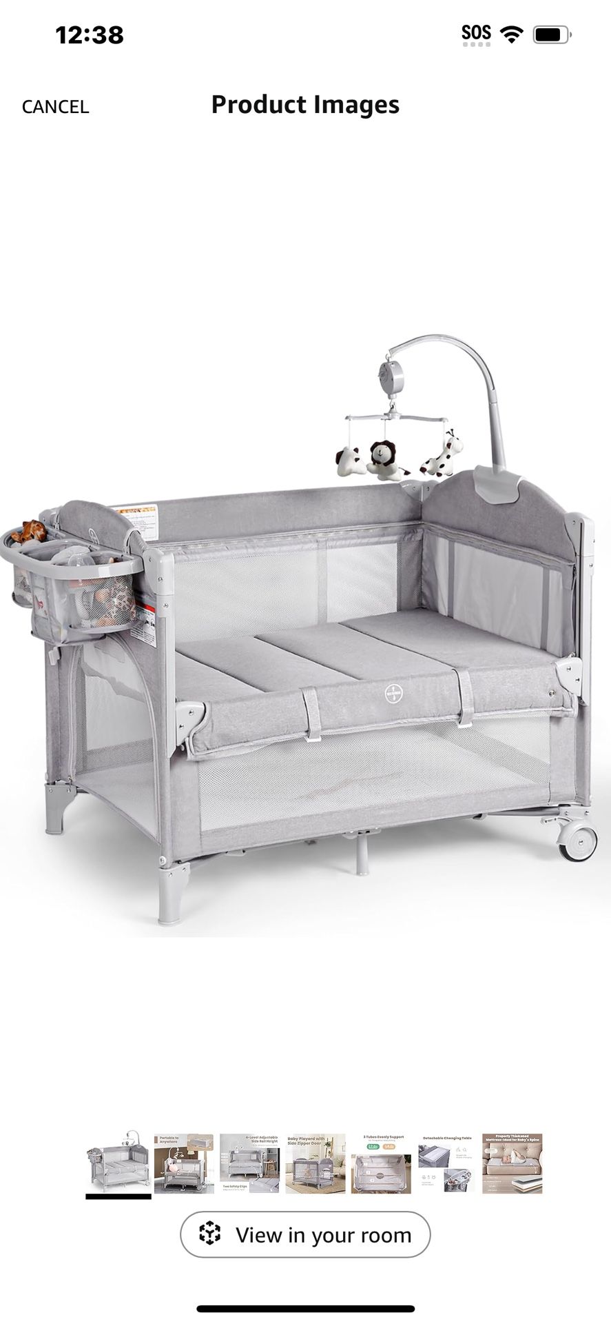 Baby Bassinets Bedside Sleeper, 4 in 1 Portable Bedside Crib w/Thickened Mattress, Diaper Changer, Storage Basket, Music Box, Carry Bag, Foldable Play