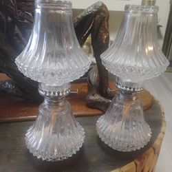 Vintage Pair Lamplight Farms Bordeaux Oil Lamp Crystal Diamond Cut Set of 2
