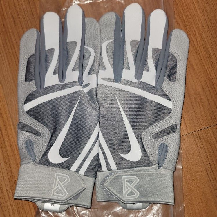 BRAND NEW NIKE HUARACHE PRO BASEBALL BATTING GLOVES GREY WHITE MEN SIZE ADULT LARGE
