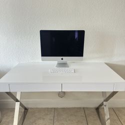 AllModern is a White Lacquer and Metal Desk + Red Designer Chair (Bundle Deal!)