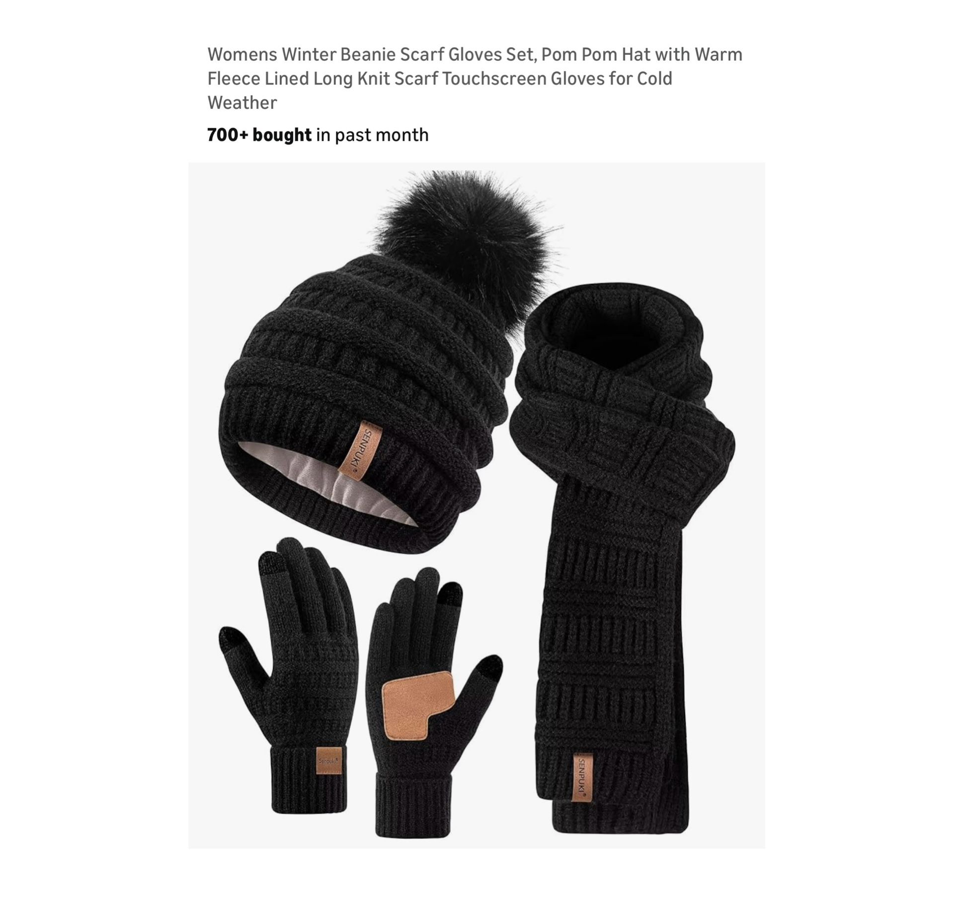 Brand new Womens Winter Beanie Scarf Gloves Set, Pom Pom Hat with Warm Fleece Lined Long Knit Scarf Touchscreen Gloves for Cold Weather Whitestone/Fl