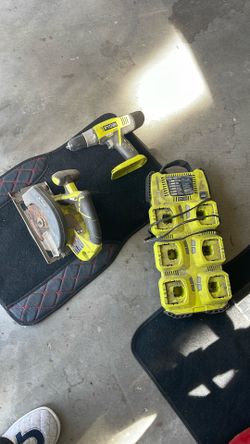 Ryobi Charger Dock, Drill With Drill Bits, And Saw