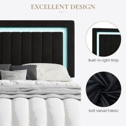 Black Velvet Headboard with LED Light Strip
