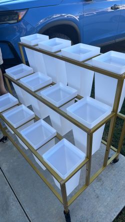 Gold Flower Bloom Cart- with 12 containers - strong metal