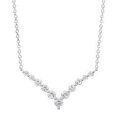 Fine Silver Plated Cubic Zirconia V Shape Necklace 18+2"