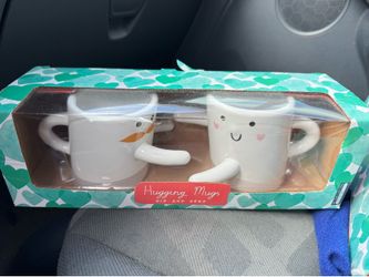 NEW! His and Hers Hugging Mugs White Novelty Gift Set Wedding Anniversary Coffee Cups