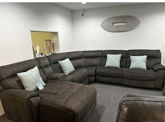 Furniture- 6 Pc High Performance Fabric Sectional With 2 Power Recliners- Hutchenson