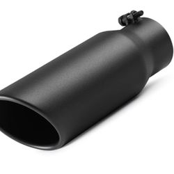 A-KARCK Exhaust Tip 3 Inch Inlet, 3" Inlet 4" Outlet 12" Long Black Coated Finish Muffler Tip For Truck Tailpipe, Stainless Steel Rolled Edge