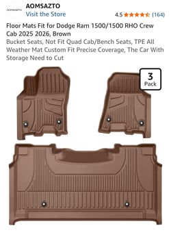 Floor Mats Fit for Dodge Ram 1500/1500 RHO Crew Cab 2025 2026, Brown Bucket Seats, Not Fit Quad Cab/Bench Seats, TPE All Weather Mat Custom Fit Precis