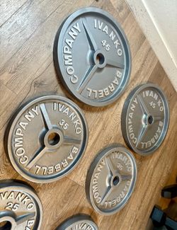 IVANKO’S FULL Olympic Set [ 5s And 2.5s Different Brand] Reconditioned Beautiful Vintage Cast Iron Weight Plates