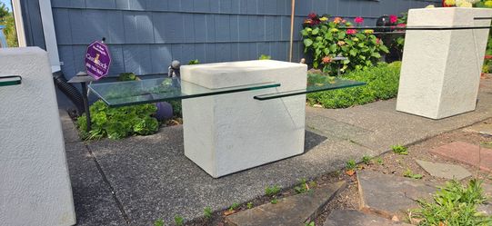 52"Lx 18"W X 18"H Post-N Modern Stone Like Base Glass Top Table