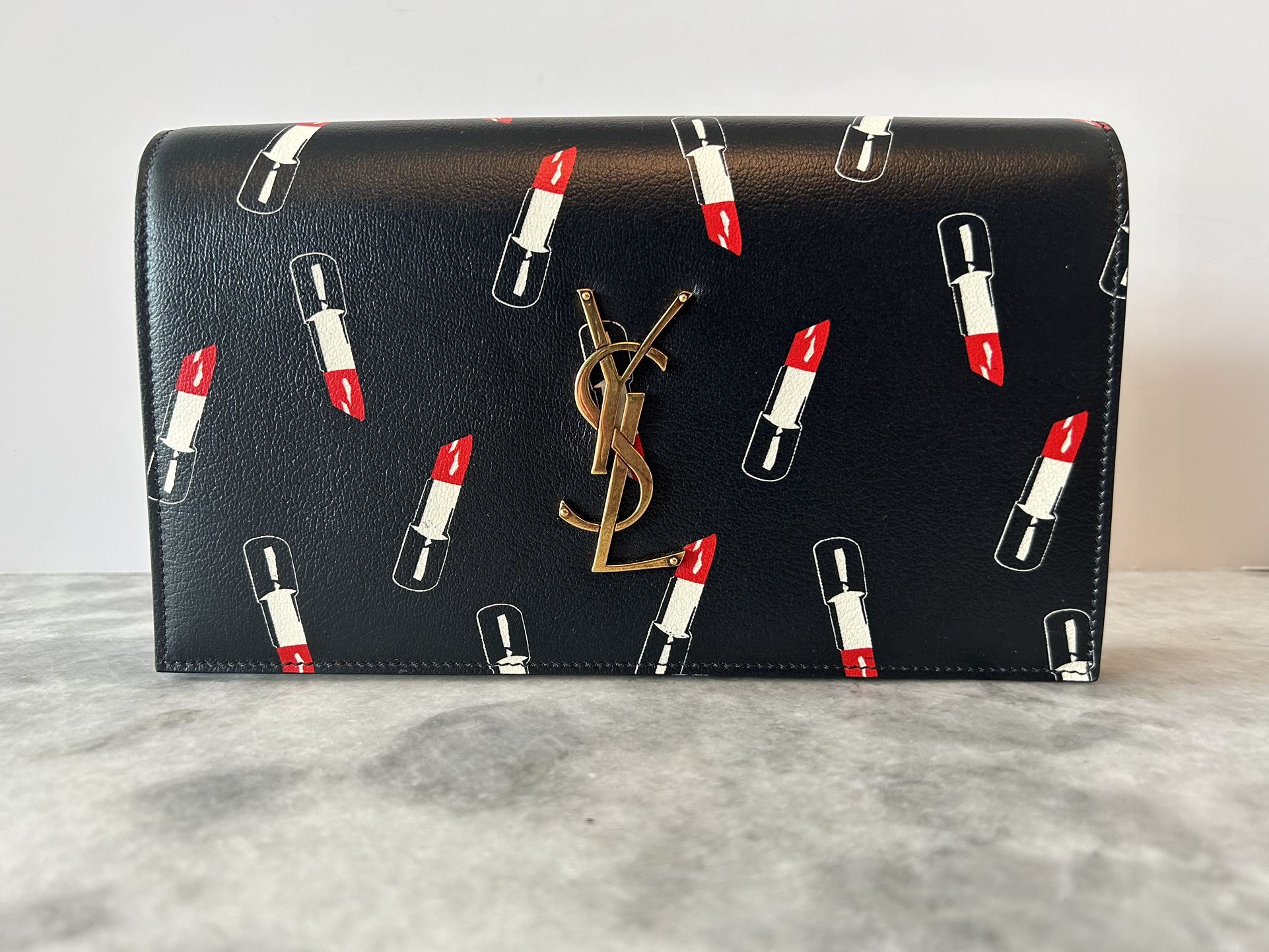 YSL Saint Laurent Lipstick Print Clutch Bag