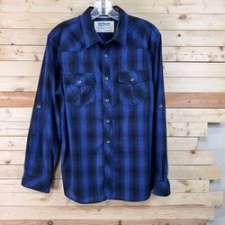 Urban Pipeline Navy Blue Black Plaid Button Down Long sleeve Shirt Mens size M