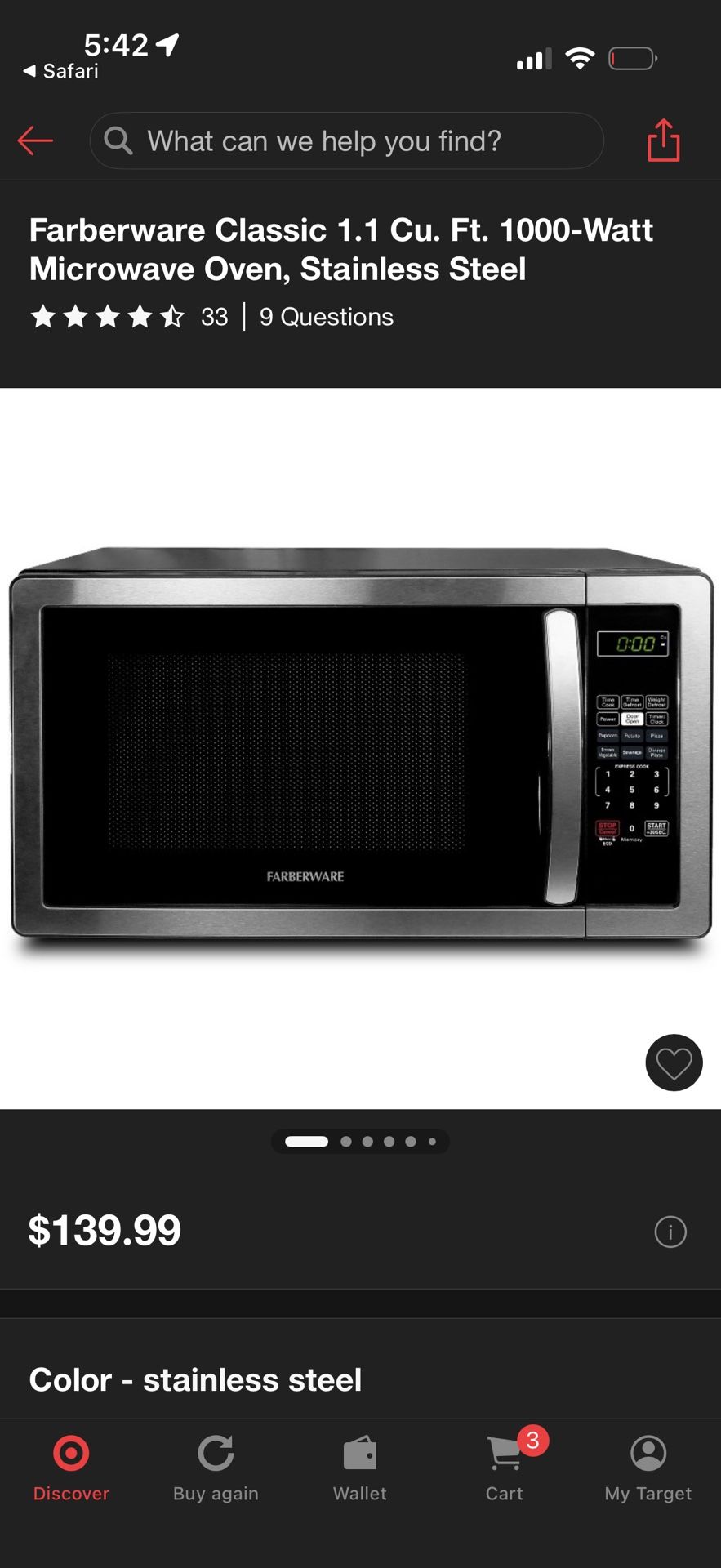 Farberware Classic 1.1 Cu Ft 1000 Watts Microwave