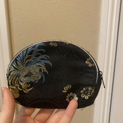 Black Silk Pouch Zippered Coin Purse 