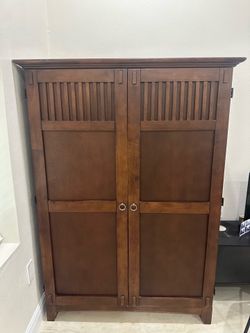Solid Oak Computer Armoire / Home Office Cabinet w/ Whiteboard & Corkboard