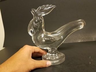 New Martinsville Mid century large & Heavy clear glass bookend rooster figurine sculpture