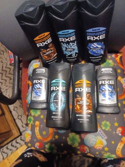 5 axe body washes and 2 axe deodrant  all 25 dollars