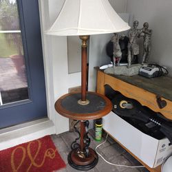 Vintage Antique Floor Lamp Built In Table Real Wood