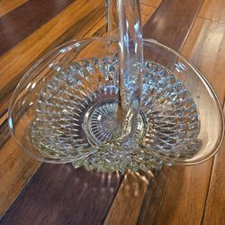 Indiana Glass Large Diamond Point Pressed Glass Basket .13 Long 9 wide 10.5 High  Beautiful Condition 
