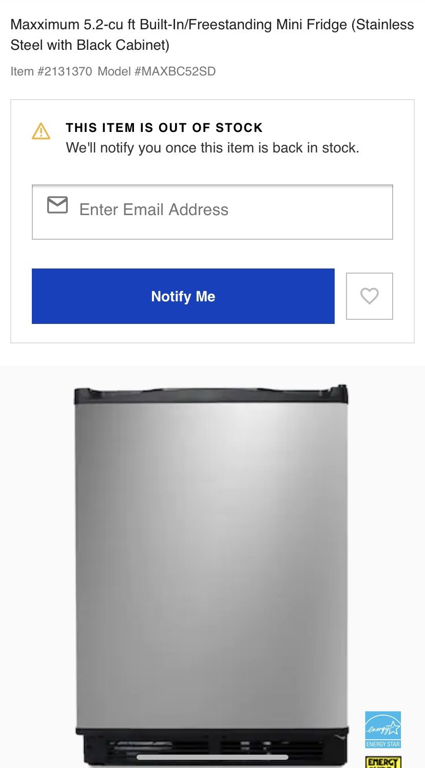 Maxximum 5.2cu ft BuiltIn/Freestanding Mini Fridge (Stainless Steel