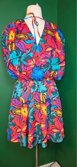CUPSHE Floral V-Neck Romper Dress Womens Medium Tropical