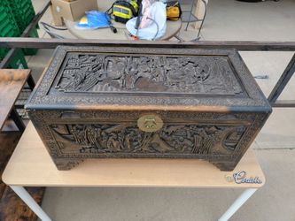 Vintage Hand-Carved Camphor Wood Chest