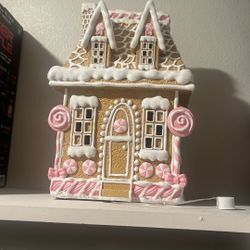 Decorative Pink Gingerbread House With Lights 