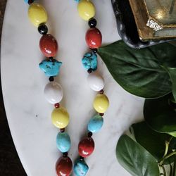 Chunky Genuine Turquoise And Stone Necklace