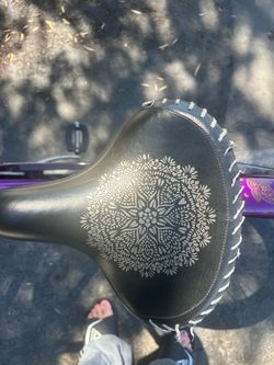 Black Leather Bike Saddle with Mandala Print