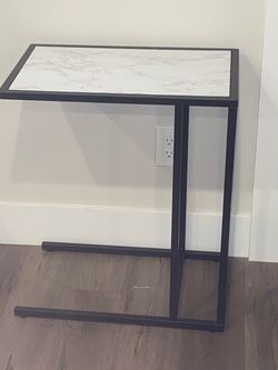 Rectangular C-Table With The Matte Black Metal Base and FauxMarbleGlass Top W22”D14”H24.5”