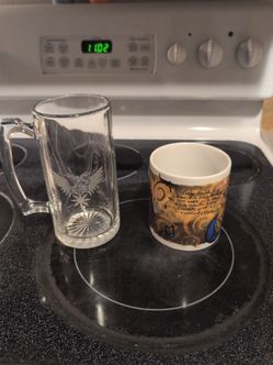 Glass Beer Stein Behemoth etch and Starbucks Coffee Mug Set