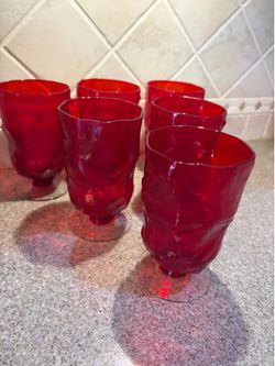 Morgantown Glass Crinkle Ruby Red 5 1/4" Footed Iced Tea Tumbler set of 6